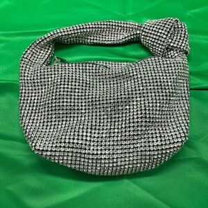 Knotted Crystal Rhinestone Hobo Dumpling Handbag Purse With Silver Zipper (PB1)